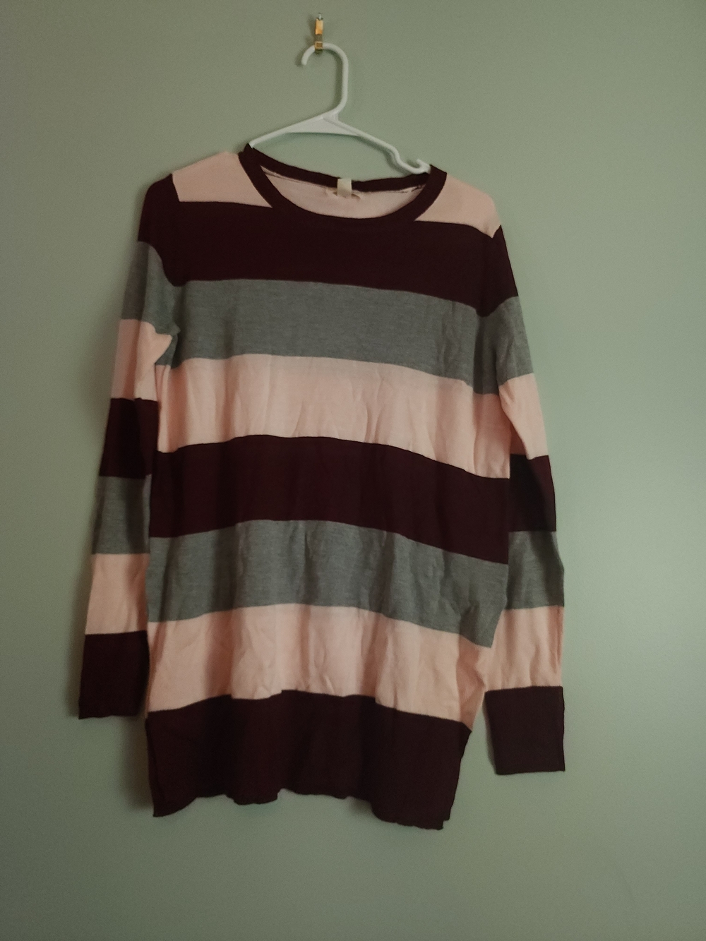 Maison Jules Wide-Stripe Scoopneck Sweater in Pink, Gray & Burgundy